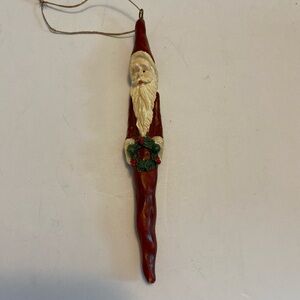 Vintage Skinny SANTA Holding Wreath Christmas Ornament Farmhouse Rustic 5.5"